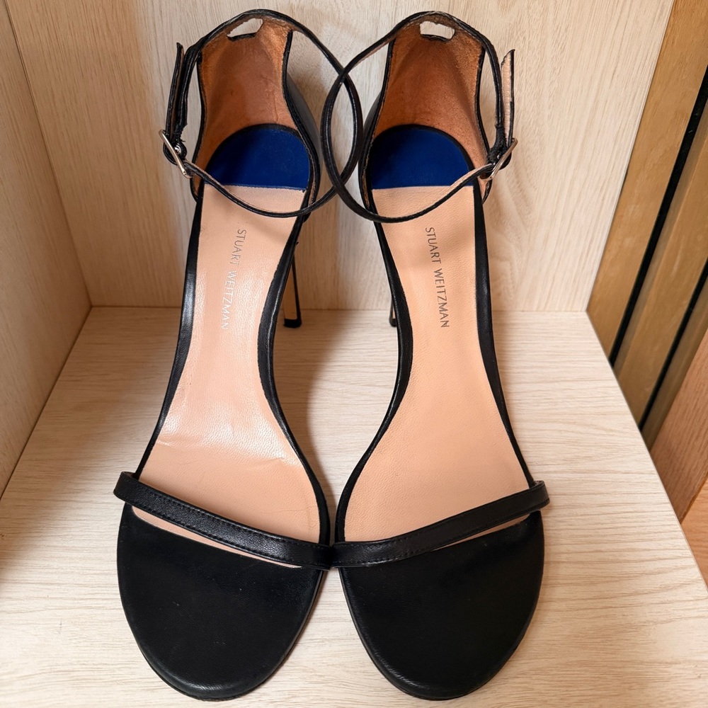 Stuart Weitzman Black Leather Nudist Ankle Strap shoes|sandals|Heels sz 10 - Picture 5 of 15